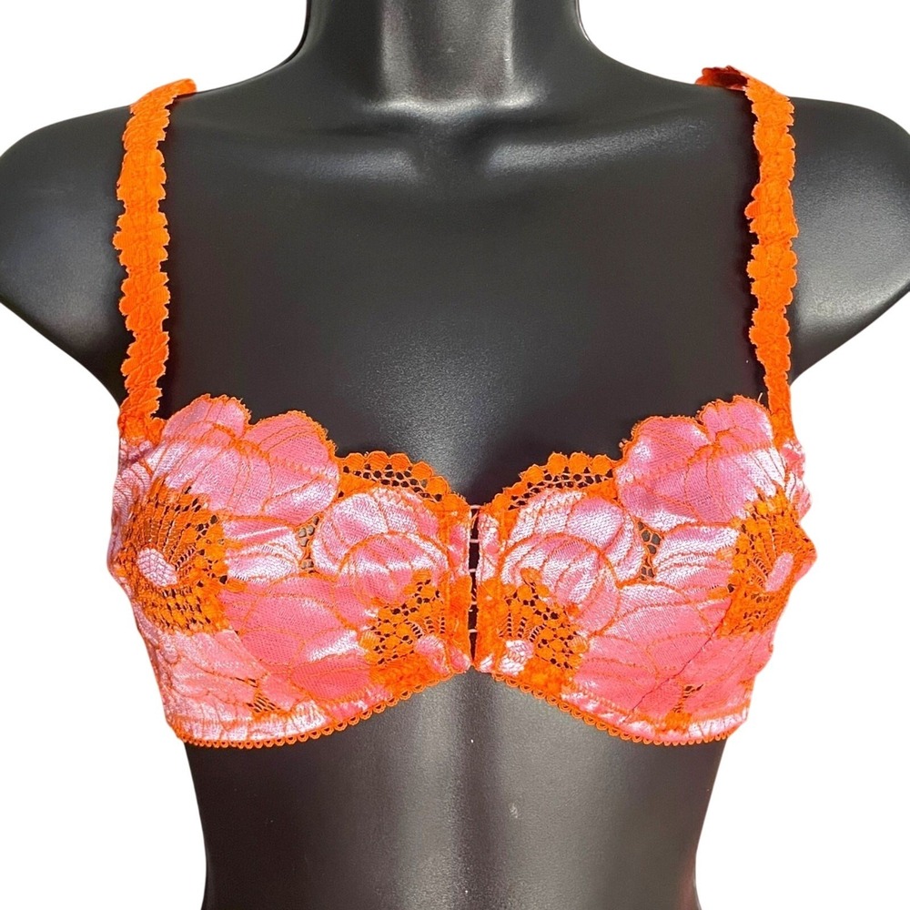 Savage X Fenty Perfect Poppies Lace Bralette NWT Pink Orange Floral Size M